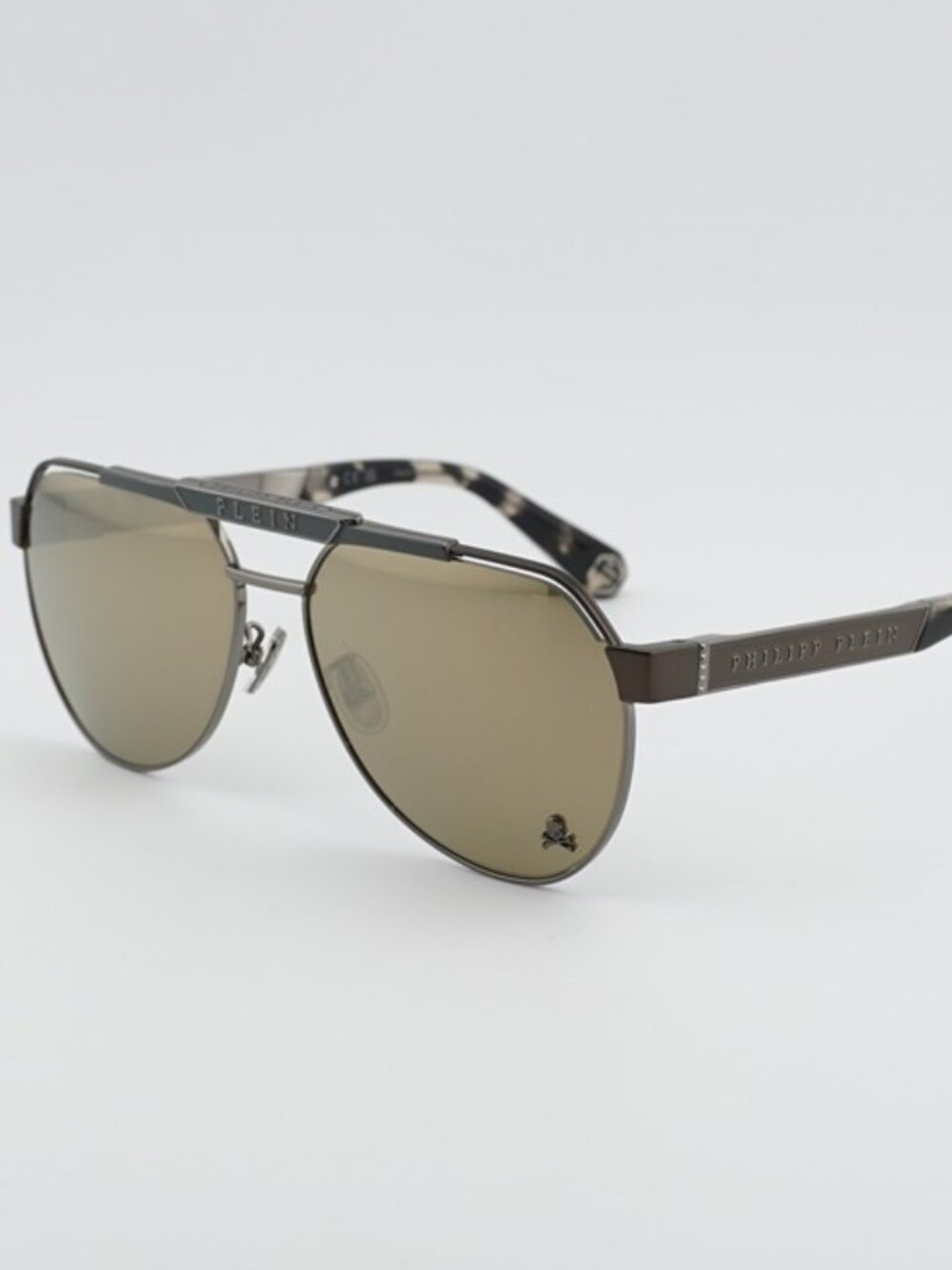 Philipp Plein SPP073M 566G Sunglasses Grey Aviator Frame, Brown Lenses